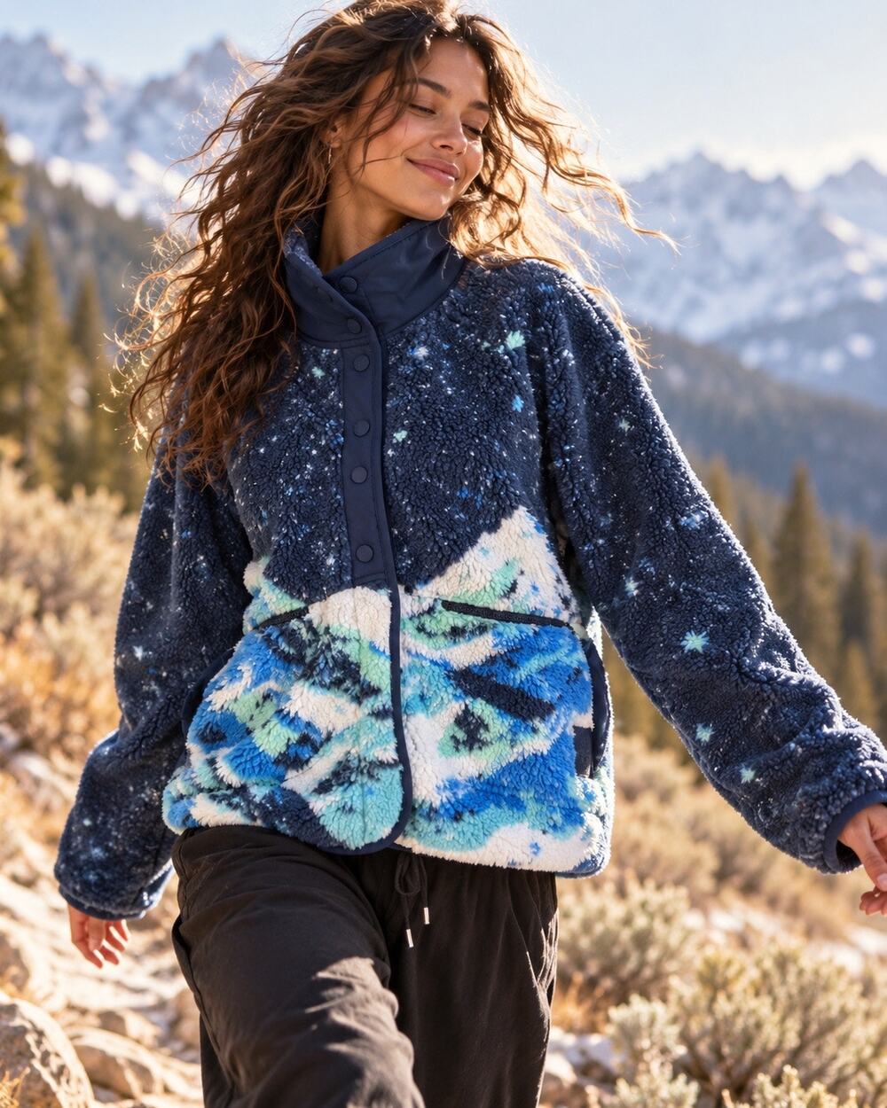 FP Movement Starry Skies Sherpa Fleece Jacket Midnight Navy Size S NWT $198